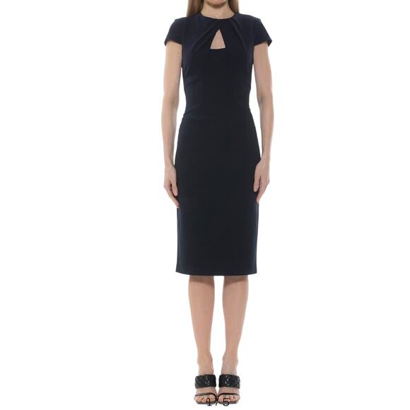 Alexia Admor dress Janine crewneck draped midi sheath navy Large L - Picture 1 of 9